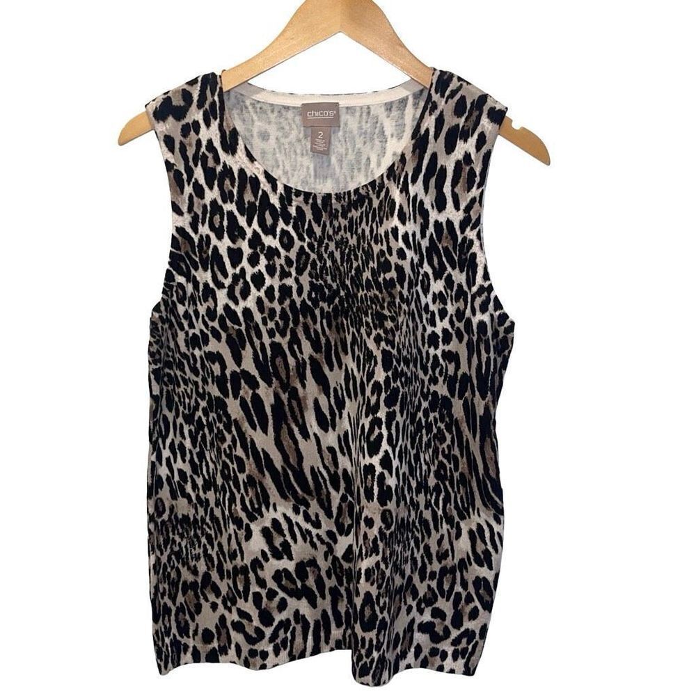Chico's Womens Black Tan Japanese Leopard Classic Layering Shell Tank Size 2 NWT